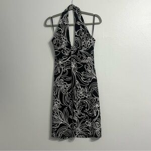 Laundry by Shelli Segal Black White Halter Floral Lined Dress 6 | Y2K 90s